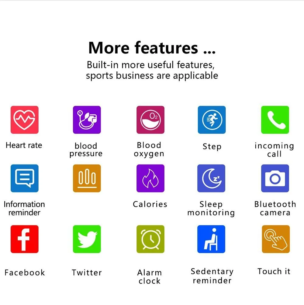 OLED Colour Screen Smart Watch Blood Oxygen Pressure Heart Rate Monitor Pedometer for Android IOS Windows