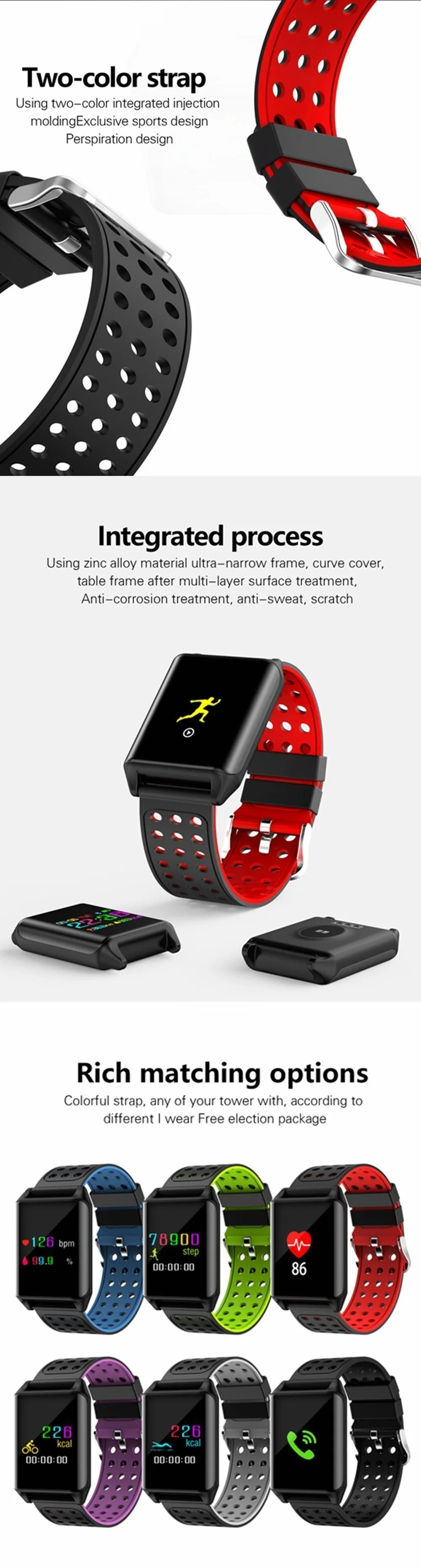OLED Colour Screen Smart Watch Blood Oxygen Pressure Heart Rate Monitor Pedometer for Android IOS Windows