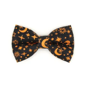 Pet Bow Tie - "Moonlight - Black" - Halloween Moon & Stars Cat Bow Tie / Celestial, Zodiac, Magic, Astronomy, Lunar / For Cats   Small Dogs (One Size)