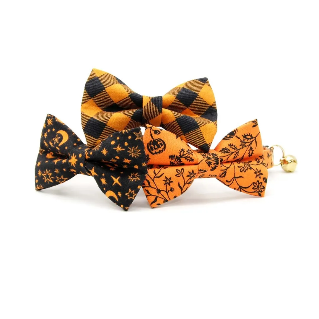 Pet Bow Tie - "Moonlight - Black" - Halloween Moon & Stars Cat Bow Tie / Celestial, Zodiac, Magic, Astronomy, Lunar / For Cats   Small Dogs (One Size)
