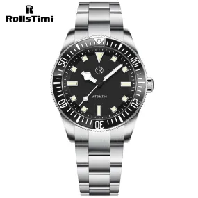 RollsTimi RT7910 Men's Automatic Watches 40mm Stainless Steel Waterproof Mechanical Wristwatch for Men SEIKO NH35 Movt Sythetic Sapphire Dial Glass
