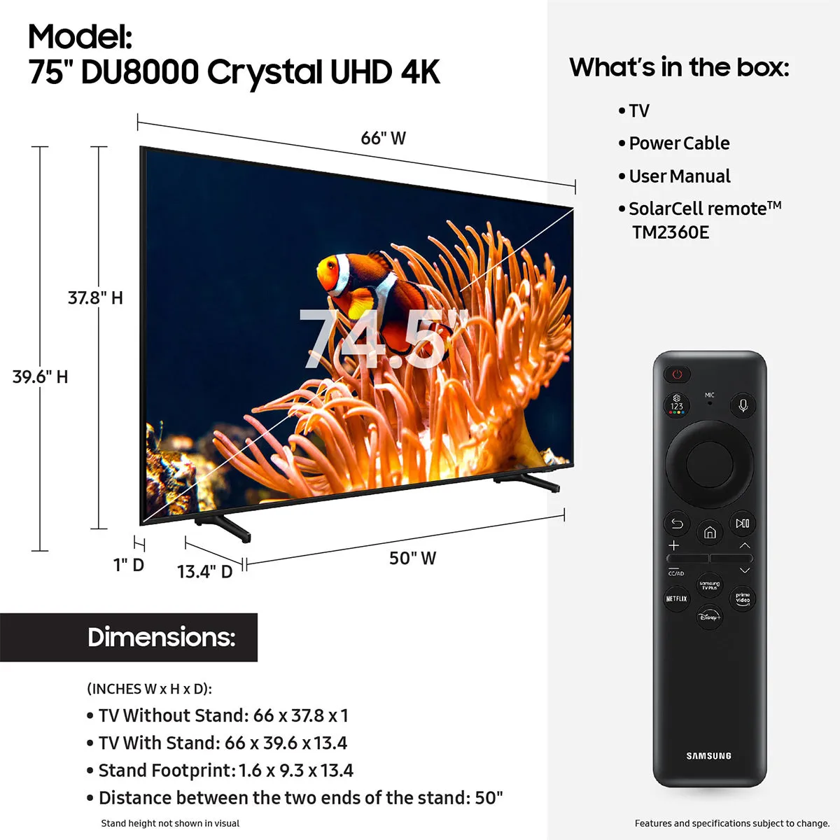 Samsung DU8000 75" Crystal UHD Smart TV (2024)