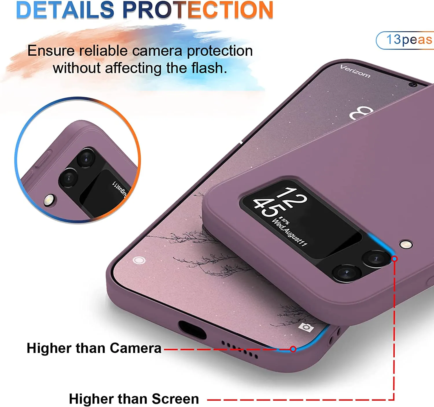 Samsung Galaxy Z Flip4 Silicone  Ring 360°Protective flip Cover (Purple)
