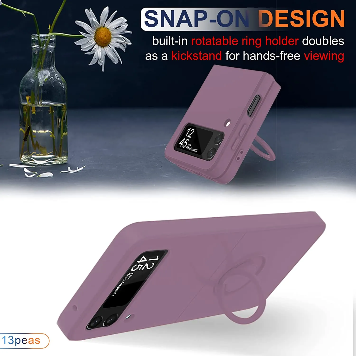Samsung Galaxy Z Flip4 Silicone  Ring 360°Protective flip Cover (Purple)