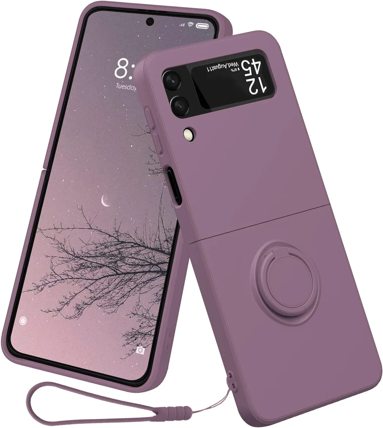 Samsung Galaxy Z Flip4 Silicone  Ring 360°Protective flip Cover (Purple)