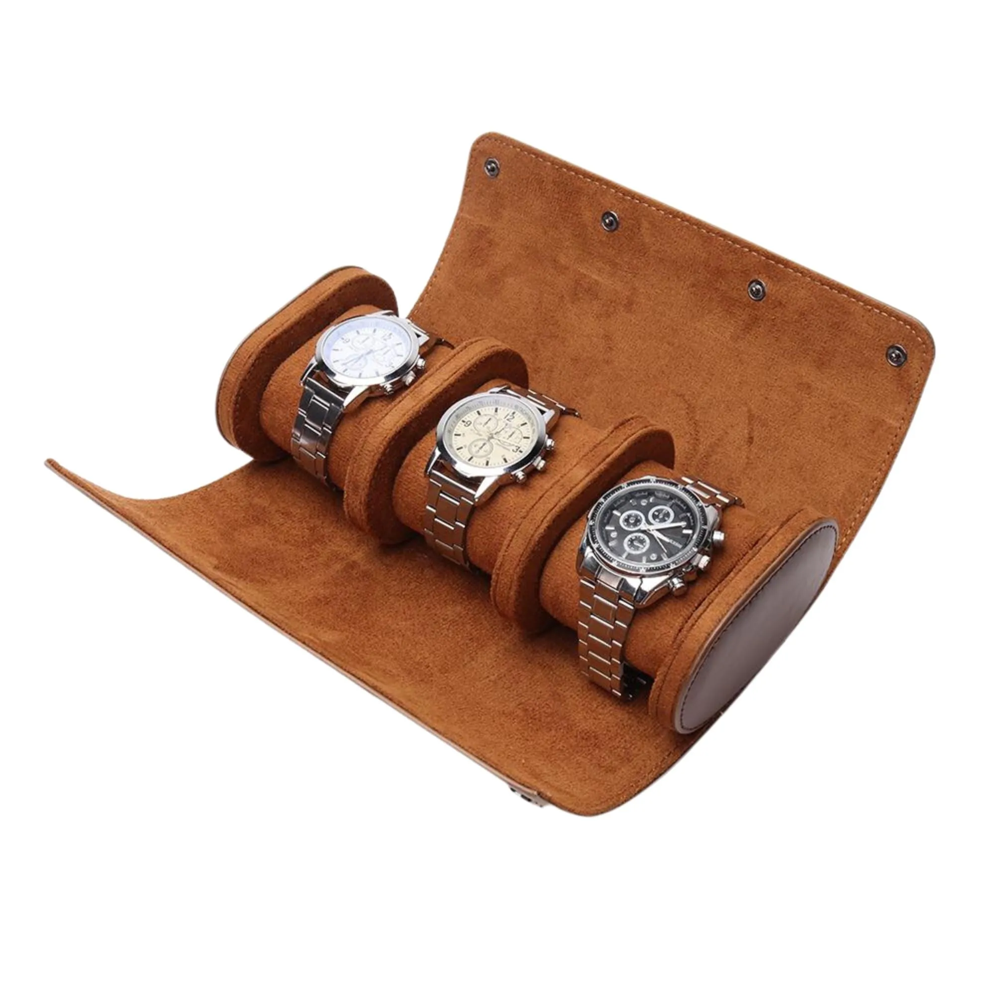 Seconds - Watch Roll Case for 3 in Brown Vegan Leather