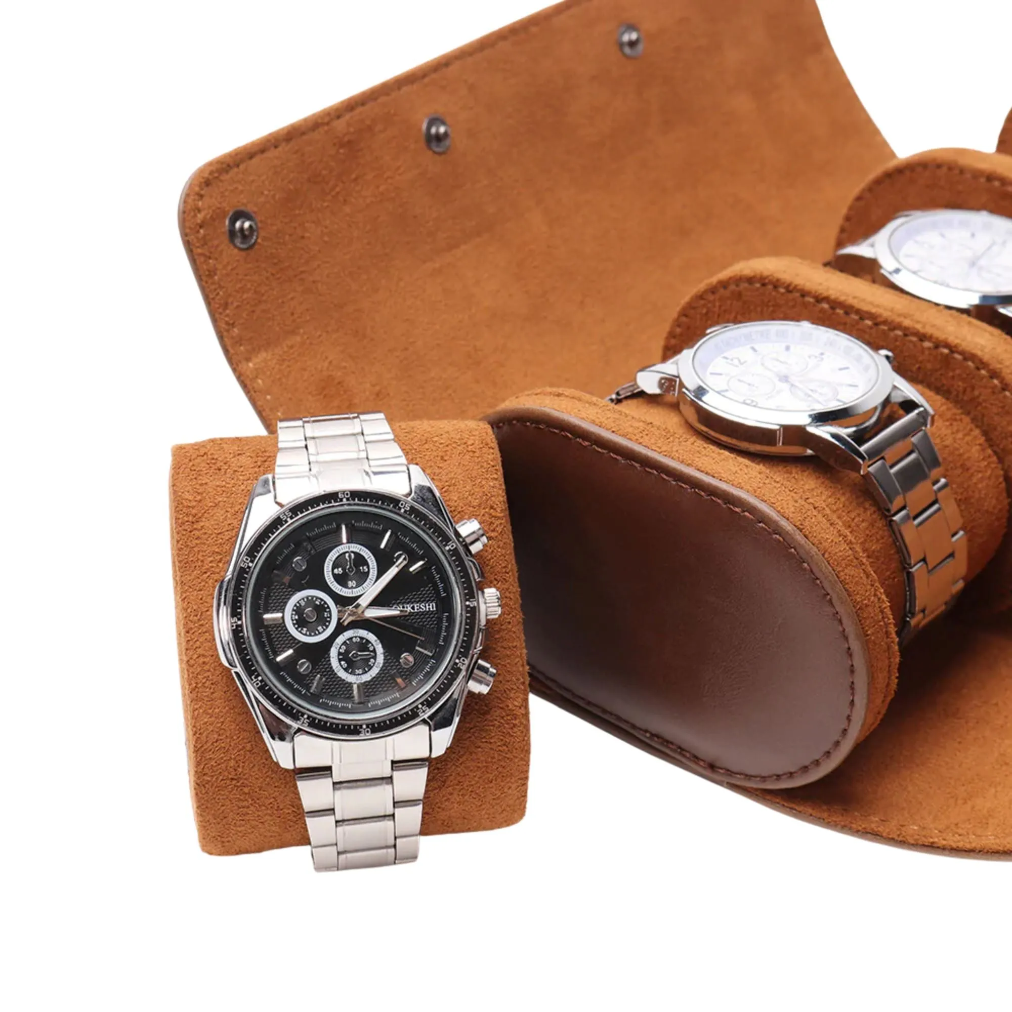 Seconds - Watch Roll Case for 3 in Brown Vegan Leather
