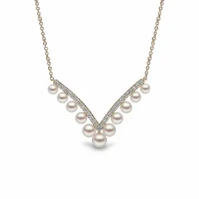 Sleek Akoya Pearl and Diamond Necklace in 18ct Yellow Gold