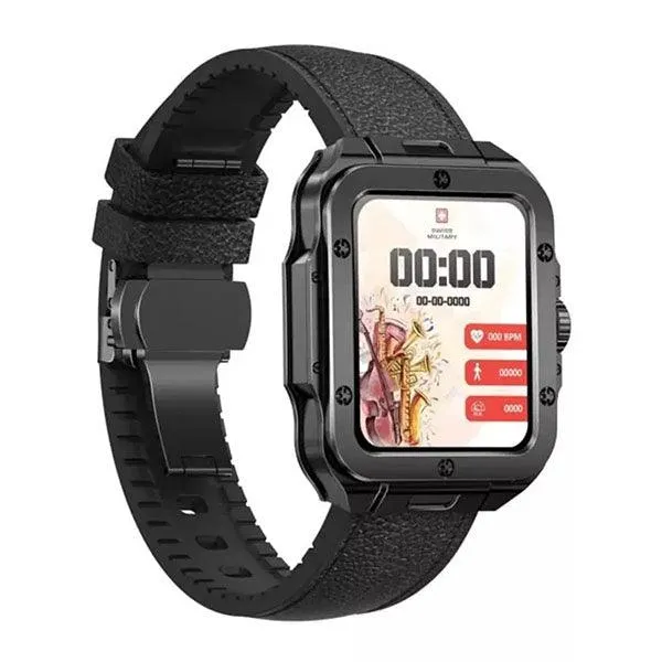Swiss Military ALPS 2 Gun Metal Frame Black leather Strap-P0ED