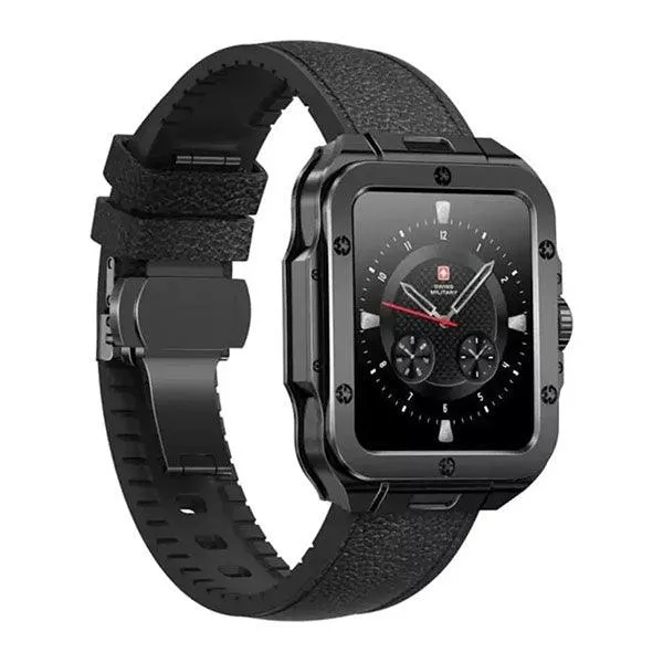 Swiss Military ALPS 2 Gun Metal Frame Black leather Strap-P0ED