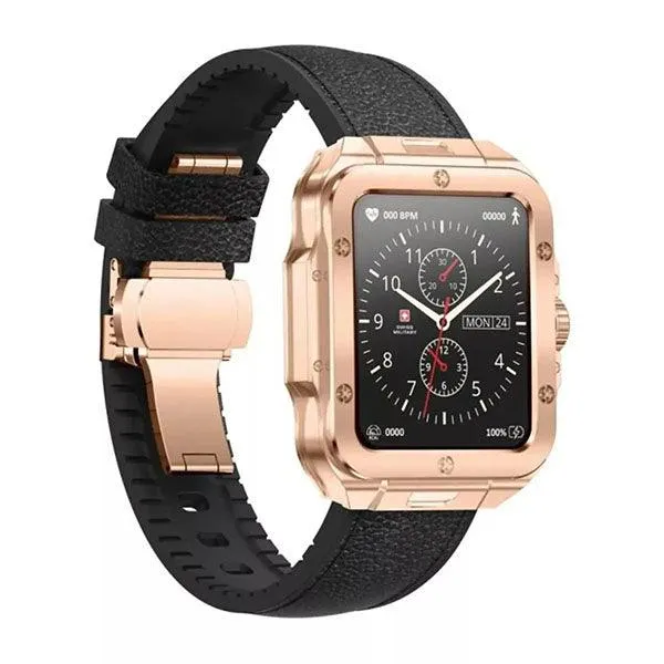 Swiss Military ALPS 2 Rose Gold Frame Black leather Strap-S1GF