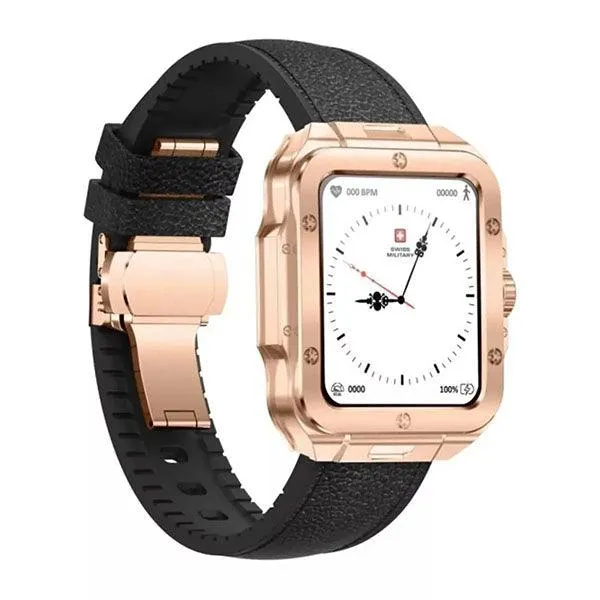 Swiss Military ALPS 2 Rose Gold Frame Black leather Strap-S1GF