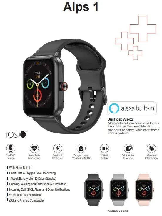 Swiss Military Alps Smart Watch Silicon Strap Black-0LQY
