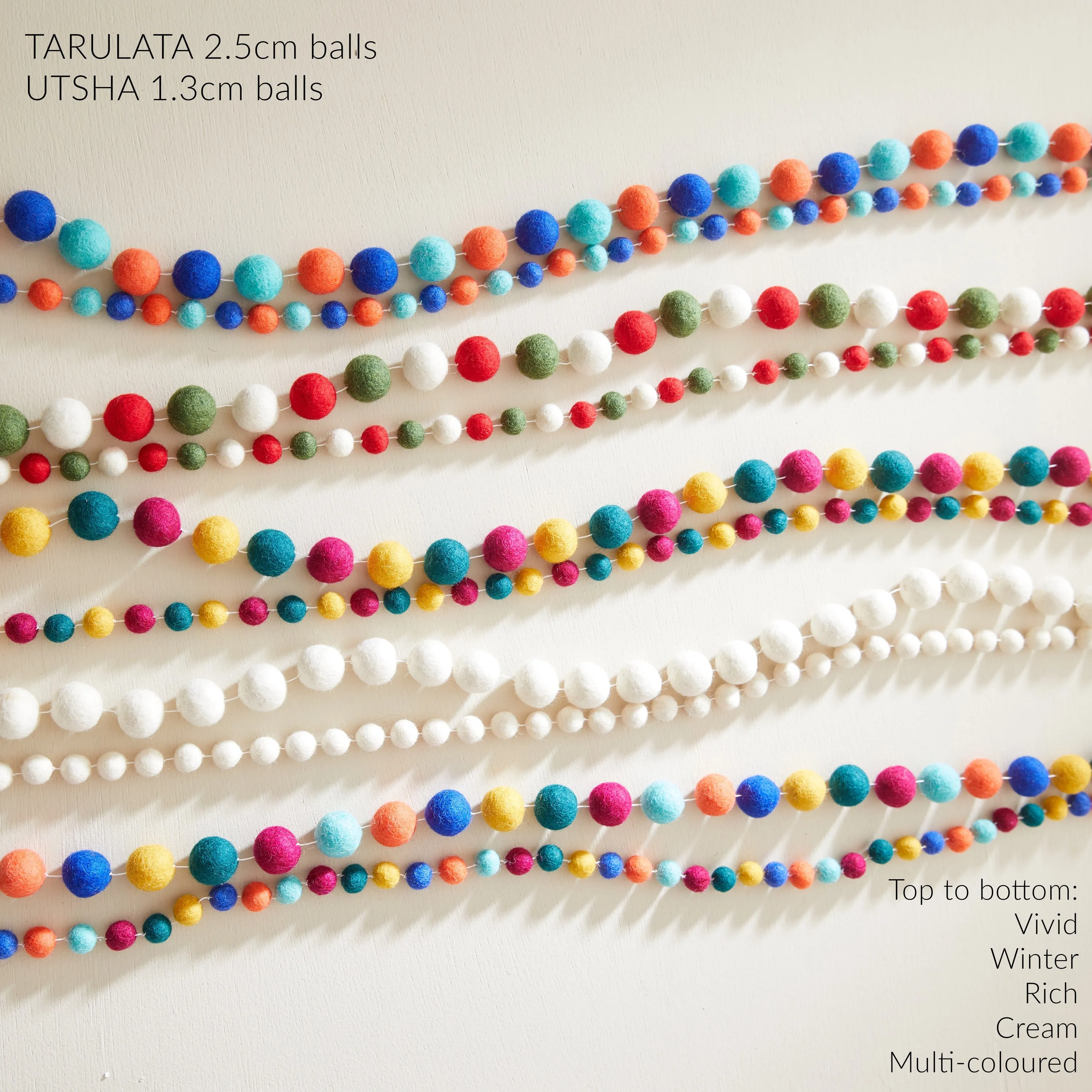 TARULATA Boho Felt Ball Pompom Garland 200cm Pack 5 (WS)