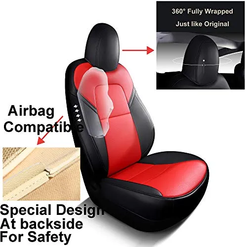Tesla Model 3 & Y Black/Red Front Two Synthetic Leather Seat Covers