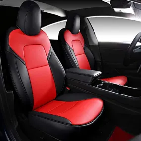 Tesla Model 3 & Y Black/Red Front Two Synthetic Leather Seat Covers