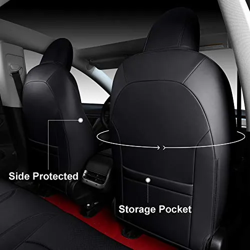 Tesla Model 3 & Y Black/Red Front Two Synthetic Leather Seat Covers