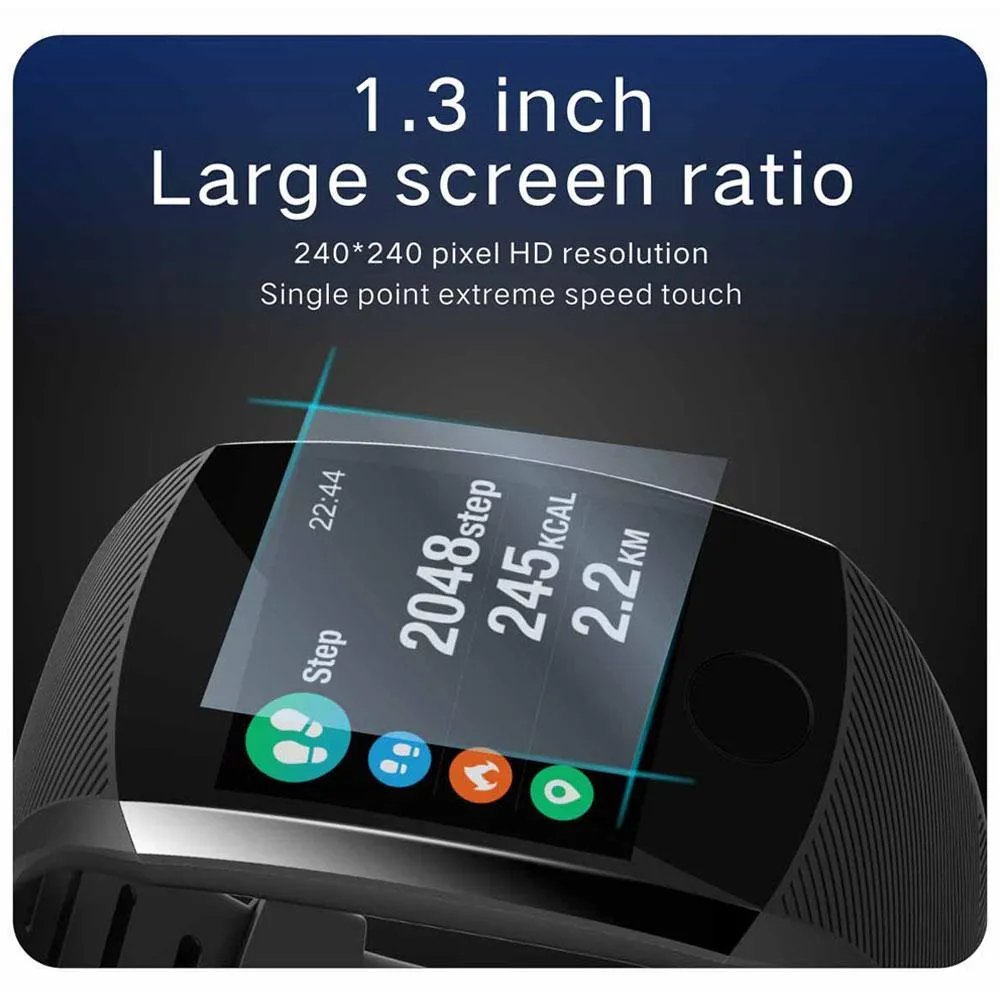 Touchscreen Smart Wristband Heart Rate Blood Pressure Pedometer Waterproof Fitness Tracker For Android iPhone