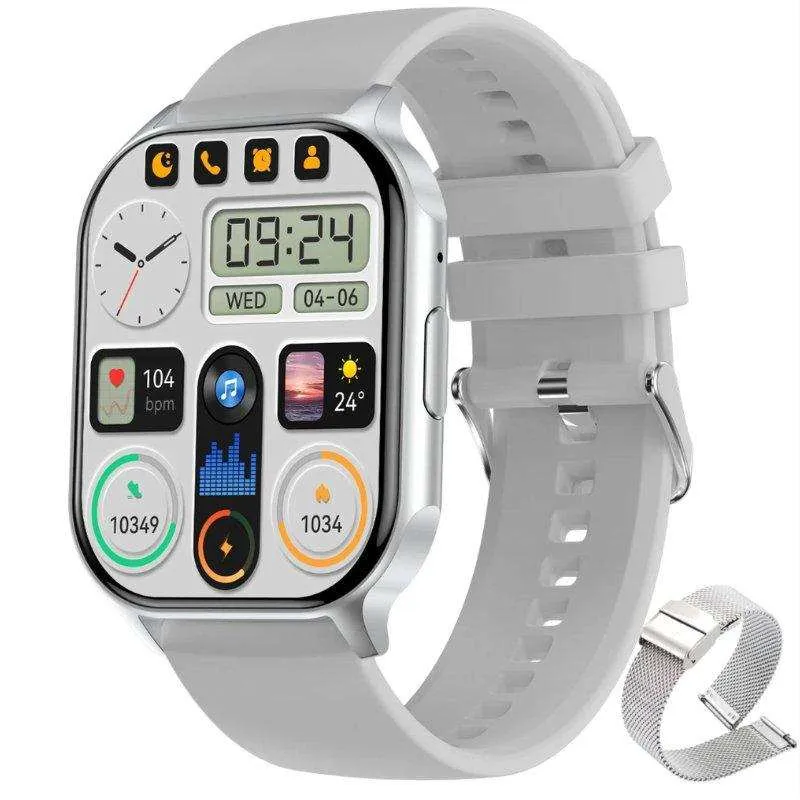 TUTT H6 AMOLED 2.04” Screen Classic Smart Watch | NFC | GPS Exercise SpO2 Stress & Sleep Monitoring | Calorie & Activity Tracker IP67 Men Women Smartwatch Two Straps